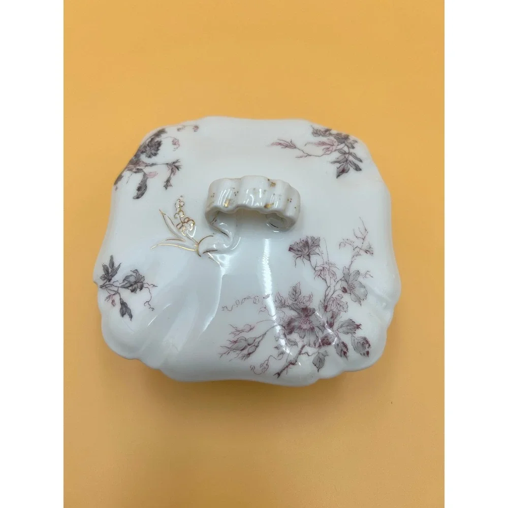 Antique Haviland Limoges Butter Bowl Dish Trinket Candy Sepia Floral Gold ~  266